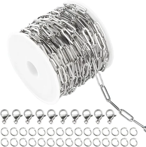 Miniatura 12 de Cadenas chapadas en oro a granel, cadena de trigo de acero inoxidable 304 con anillos de salto y cierres de langosta, collar para hombres y mujeres