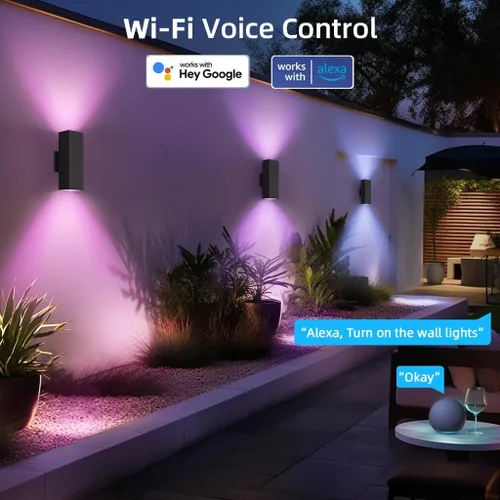 Miniatura 4 de KIZON Luces de pared inteligentes para exteriores RGBCW que cambian de color, moderno aplique de atardecer a amanecer, iluminación de arriba