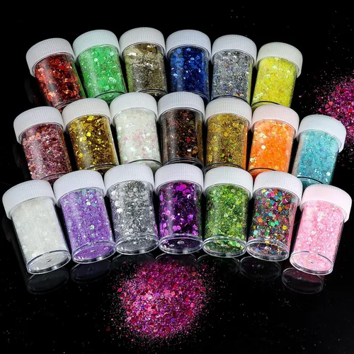Miniatura 5 de Mezcla holográfica de purpurina gruesa y fina, 20 colores para resina, uñas iridiscentes, cabello cosmético de ojos, cara, cuerpo, lentejuelas