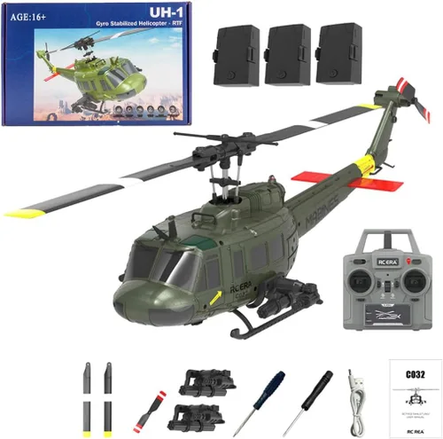 Miniatura 12 de C032 UH-1 Huey Helicóptero RC para adultos, escala 1/48 2.4G 6CH Flybarless Stunt RC Plane giroscopio de 6 ejes posicionamiento de flujo óptico