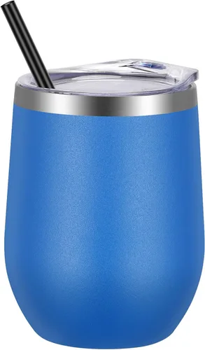 Miniatura 25 de VEGOND - Vaso de vino de acero inoxidable de 12 onzas con tapa y popote, vaso de vidrio de vino aislado de doble pared sin tallo, taza de café