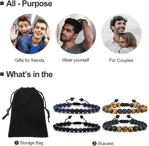 Miniatura 2 de Pulsera de ojo de tigre para hombre regalo 0315in de ojo de tigre piedra de lava y roca de lava pulsera de ansiedad ajustable para alivio