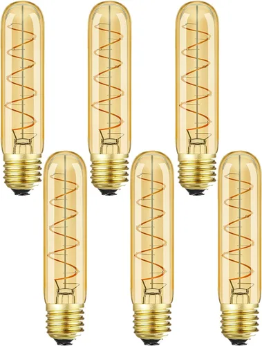 Miniatura 13 de Bombilla LED vintage de filamento espiral T14, base E26, 4W equivalente a 40W, blanco cálido, 2200K, regulable, AC120V, 400LM, vidrio ámbar, paquete