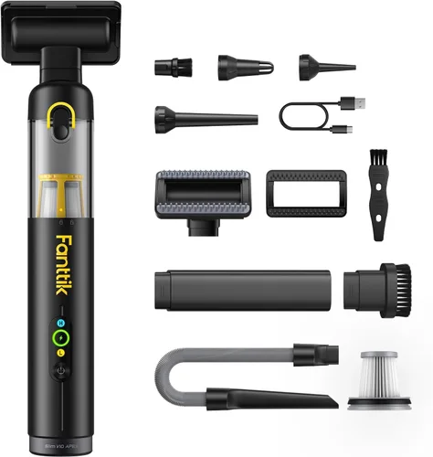 Fanttik Slim V10 APEX - Aspiradora inalámbrica para automóvil, mini aspiradora portátil 4 en 1, potencia de succión de 19 kPa, pantalla digital Negro
