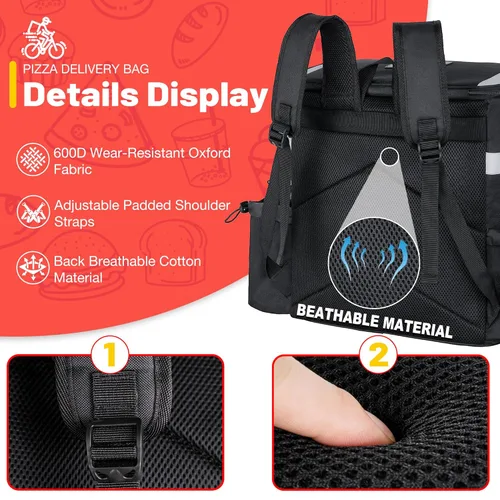 Miniatura 4 de GoHimal - Mochila de entrega de alimentos, bolsas aisladas para entrega en bicicleta, bolsa grande de entrega de pizza para CALIENTE/FRÍO con 4