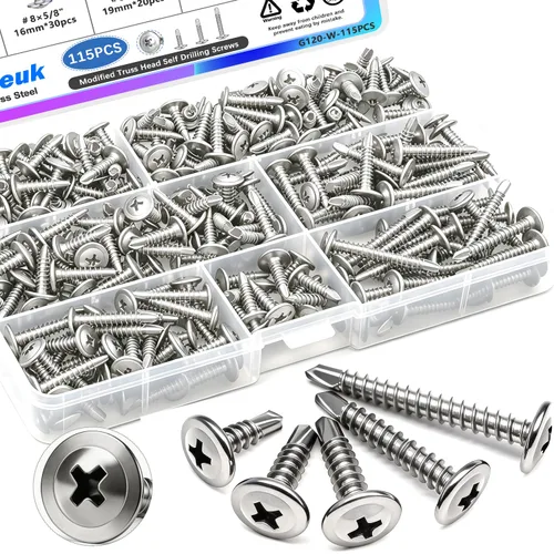 Miniatura 22 de mxuteuk 230 tornillos autorroscantes #8 para metal, 410 tornillos autoperforantes de acero inoxidable, tornillos de chapa de cabeza de truss de 1/2