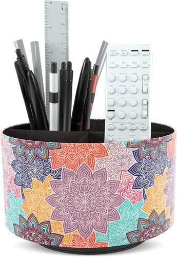 Miniatura 58 de Organizador Redondo de Cuero para Suministros de Arte, Soporte para Control Remoto, Rotación de 360 Grados, Soporte Multifuncional para Lápices
