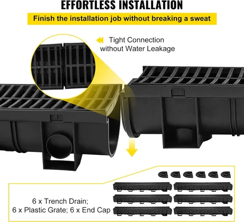 Miniatura 3 de VEVOR Sistema de drenaje de zanjas con rejilla de plástico, drenaje de canal HDPE de 5.9 x 5.1 pulgadas para jardín, entrada de vehículos, paquete