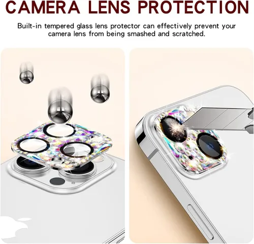 Miniatura 5 de Protector de lente de cámara con diamantes brillantes para iPhone 13 y iPhone 13 mini, cubierta de cámara con gemas de metal con purpurina