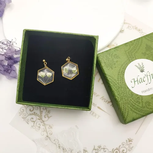 Miniatura 25 de Pendientes de flores prensadas hechos a mano para mujer