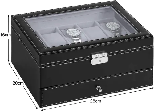 Miniatura 8 de BASTUO Caja de reloj para hombres 20 relojes organizador con funda de almacenamiento de reloj de piel sintética, organizador de colección de joyas