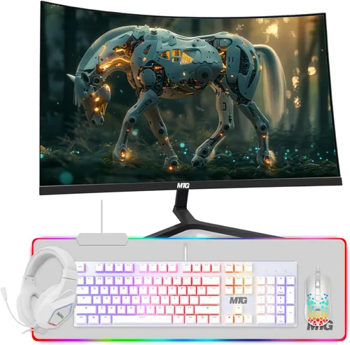 Miniatura 15 de MTG - Monitor curvo de 27 pulgadas, pantalla Full HD 1080P sin marco, audio HDMI DP USB, desenfoque de bajo movimiento, montaje VESA, combo