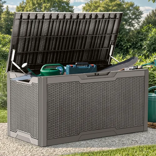 Miniatura 8 de YITAHOME Caja de cubierta de 32 galones, almacenamiento de resina con tapa con cerradura y asas laterales, contenedor pequeño