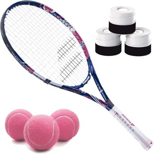 Miniatura 8 de Babolat B'Fly - Raqueta de tenis con 3 overgrips y 3 pelotas de tenis rosas Overgrip azul