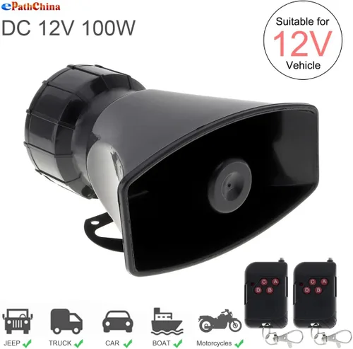 Miniatura 5 de Sirena de coche de 7 tonos con sonido fuerte, bocina de vehículo, ambulancia, sirena, sonido de tráfico con mando a distancia negro, 12 V, 100 W