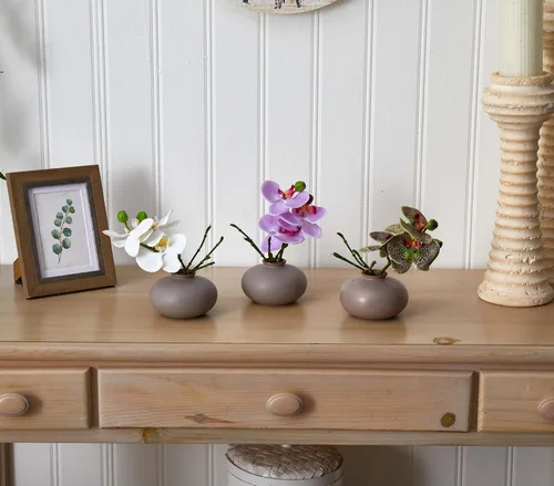 Miniatura 6 de Nearly Natural Arreglo artificial de orquídea Phalaenopsis de 7 pulgadas, juego de 3