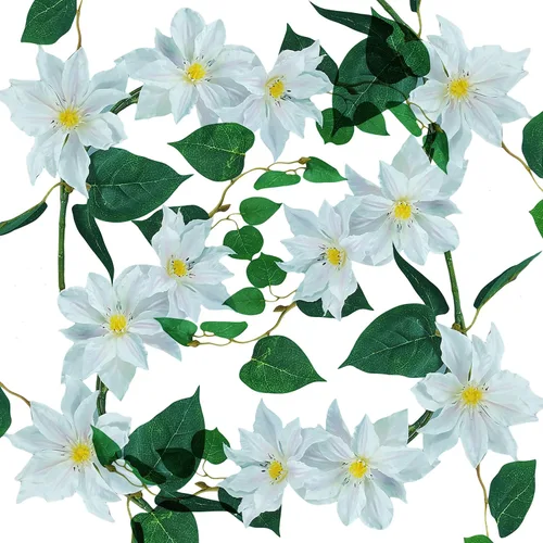 Miniatura 7 de Silk Clematis - Plantas artificiales de vid, 12 flores, 33 pulgadas, 4 unidades (crema)