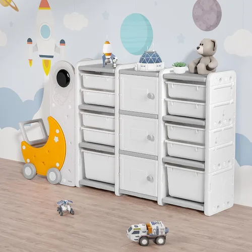 Miniatura 3 de duke baby Organizador de almacenamiento de juguetes de 3 capas para niños con 10 contenedores de almacenamiento, 3 gabinetes de juguetes