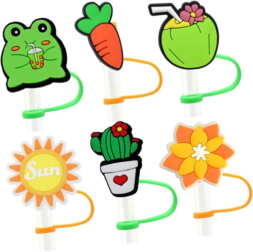 Miniatura 2 de 30 piezas aleatorias diferentes de tapas para pajitas de 0.32 pulgadas, tapas para pajitas a prueba de polvo, lindas, reutilizables, cubiertas de 30