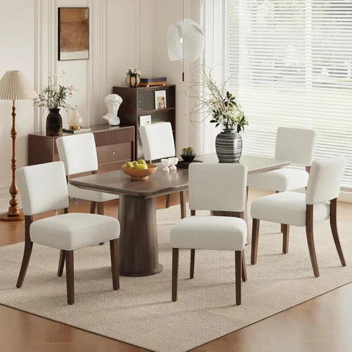 Miniatura 21 de MALOL Juego de 2 sillas de comedor tapizadas, sillas de cocina de tela moderna con respaldo, patas de madera para cocina, comedor, restaurante, beige