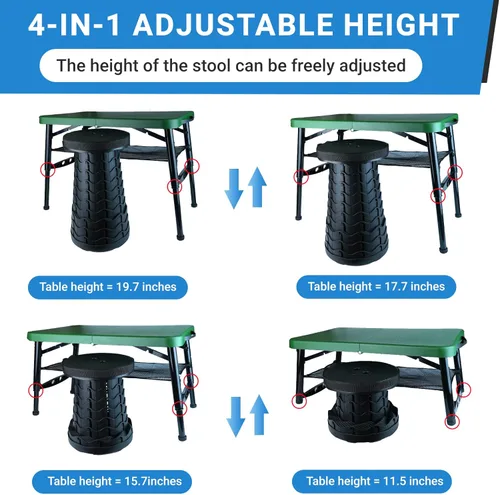 Miniatura 4 de Juego de mesa y taburete plegable portátil, mesa plegable ligera y taburete plegable para camping, picnic, playa, pesca, mesa resistente para Verde