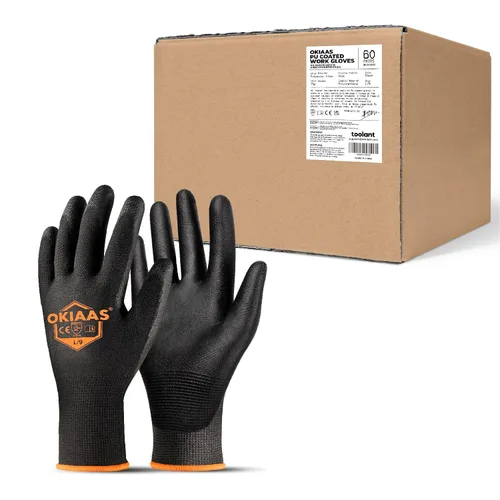 Miniatura 13 de OKIAAS Guantes de trabajo para hombre, guantes ultra delgados y ligeros con agarre, juego de 12 pares de guantes de construcción con revestimiento