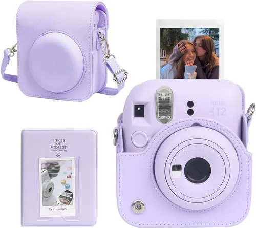 Miniatura 14 de CAIYOULE Funda para cámara para Fujifilm Instax Mini 12 cámara de película instantánea, bolsa cruzada protectora de cuero para cámara Fuji Mini 12