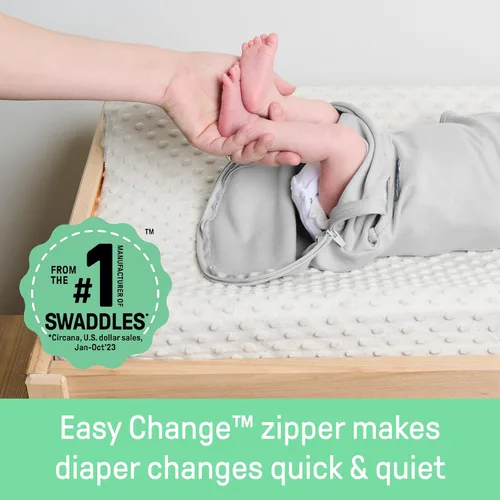 Miniatura 2 de SwaddleMe by Ingenuity Easy Change - Manta para bebé en tamaño pequeño/mediano, 0-3 meses, 7-14 libras, paquete de 3 con cremallera fácil de Zebra