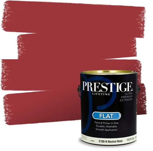 Miniatura 198 de Prestige Paints E100-T-SW6591 Pintura exterior e imprimación en uno, 1 galón, plano, combinación comparable de Sherwin Williams Amaryllis, 1 galón