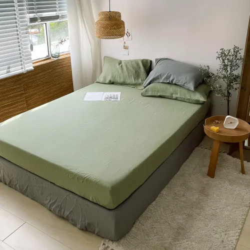Miniatura 6 de Sábana bajera de 100 % lino lavado a la piedra, color sólido – (1 pieza) funda de colchón de 14 pulgadas de profundidad suave, natural transpirable