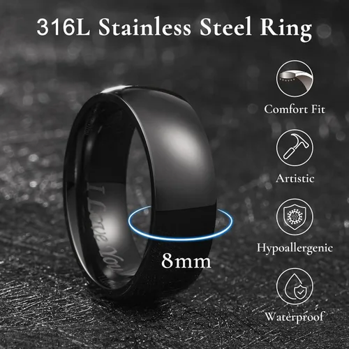 Miniatura 17 de King Will Alianza de boda de acero inoxidable 316L para hombres y mujeres, anillo de boda de 0.31 a 0.315 pulgadas de ancho, chapado en negro