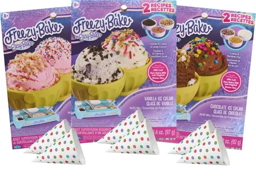 ProductMix Mezclas de Helado Fáciles de Hornear y Congelar/Vainilla - Galletas y Crema y Miel de Caramelo/Fresa - Pastel Cortado y Deleite de