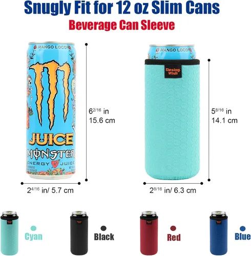 Miniatura 2 de 4 paquetes de fundas aisladas para latas delgadas de 12 onzas, con relieve en panal, fundas aisladas de neopreno para latas delgadas de refresco