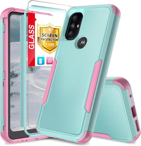 TJS Funda para Motorola Moto G Pure 2021/Moto G Power 2022, con protector de pantalla de vidrio templado, resistente, resistente, a prueba de Azul