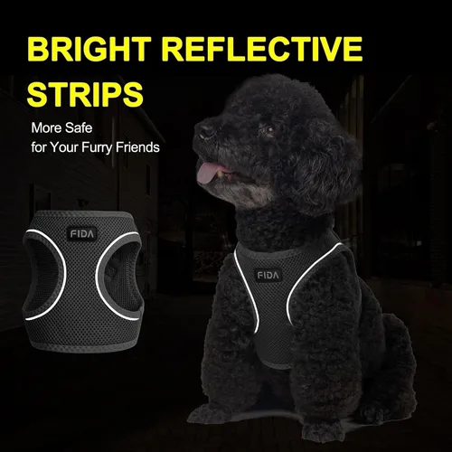 Miniatura 4 de Fida Cómodo arnés para perro con correa, chaleco suave para cachorros, a prueba de escapes, transpirable y ligero de malla suave, arnés reflectante