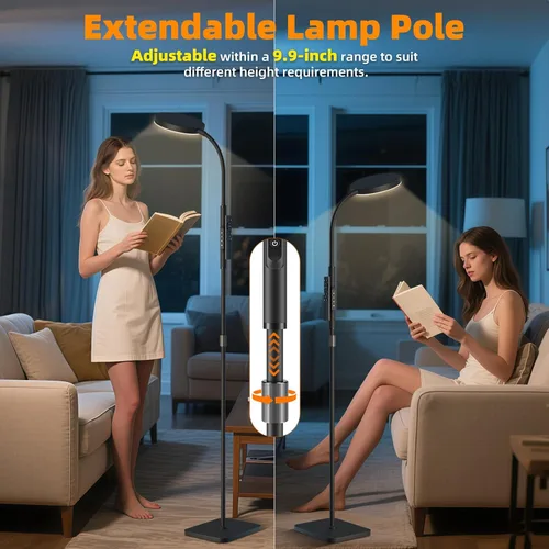 Miniatura 2 de Lámpara de pie PACOVY, lámparas de pie ajustables de altura para sala de estar dormitorio, lámpara de pie regulable de cuello de ganso súper