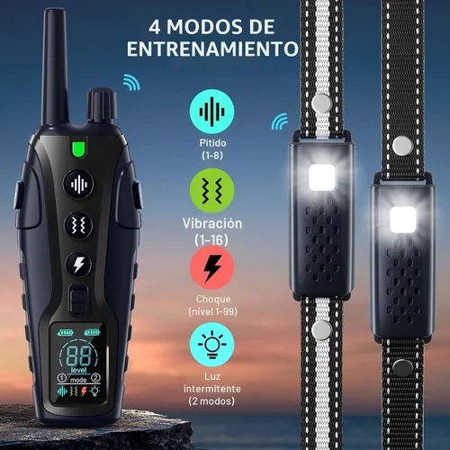 Miniatura 4 de Collar de choque para perros 2 perros (15-150 libras) con luz intermitente para paseos nocturnos, collar de entrenamiento de perro de 4500 pies