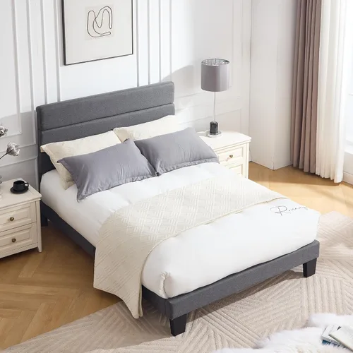 Miniatura 11 de Armazón de Cama de Plataforma Tamaño Full, Armazón de Cama con Cabecera de Tela Suave con Listones de Madera Resistentes – Moderno y Sin Ruido, Base