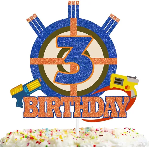Miniatura 8 de Selección de decoración de pastel para niños y niñas, 9º cumpleaños, dardos, balas de guerra, suministros de decoración de fiesta, disparo de armas