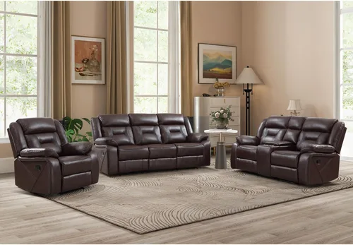 Miniatura 11 de EBELLO Juego de sofá reclinable manual, juego de muebles de sala de estar reclinables de cuero sintético, incluye sofá de dos plazas y sofá Marrón