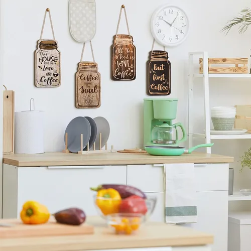 Miniatura 6 de Jetec 4 piezas de decoración de barra de café, tarro de madera para colgar en la pared, placa para colgar en la pared, placa de granja para cocina