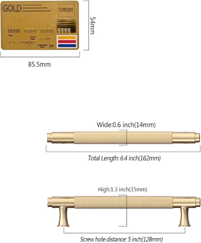 Miniatura 3 de Paquete de 10 tiradores dorados de 5 pulgadas (128 mm) para armarios con estrías, tiradores para cajones de cocina, herrajes para armarios