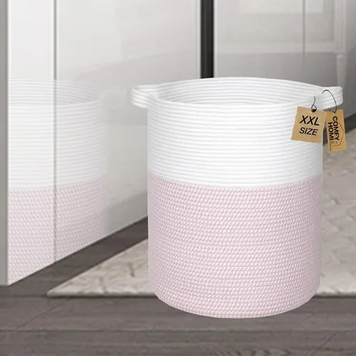 Miniatura 4 de COMFY-HOMI XXL Cesta grande de lavandería con asas, cesta de mantas para sala de estar Cesta decorativa tejida de cuerda de algodón, cesta