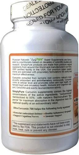 Miniatura 4 de Ultra Curcumina Tiempo Liberación w Bioperine 700mg 120 Pestañas MAX Absorción