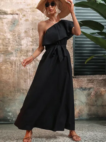 Miniatura 5 de Floerns Vestido largo de verano para mujer con volantes y manga corta y un hombro