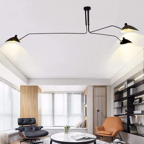 Miniatura 3 de Candelabro moderno de mediados de siglo negro con brazo oscilante y pantalla ajustable, candelabro de 3 brazos negro, lámparas colgantes grandes