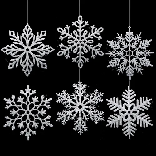 Miniatura 11 de Sratte 24 adornos de copo de nieve grandes de 16 pulgadas, copos de nieve colgantes decorativos con purpurina gigante, 6 diseños de adornos