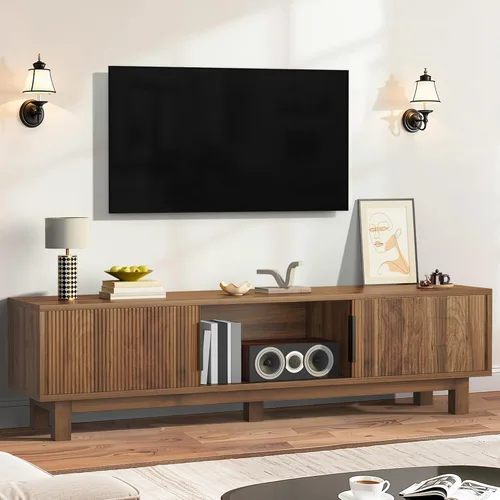 Miniatura 7 de DWVO Soportes de TV estriados para sala de estar, centro de entretenimiento para televisores de hasta 65 pulgadas, consola multimedia moderna