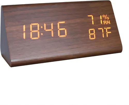 Miniatura 8 de Reloj despertador digital, LED electrónico de madera, pantalla de fecha de hora, detección de temperatura y humedad, 3 ajustes de alarma, brillo