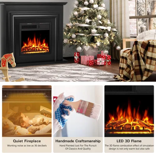 Miniatura 2 de R.W.FLAME Chimenea eléctrica con chimenea envolvente de madera, soporte de TV negro de 36 pulgadas con chimenea eléctrica independiente, control
